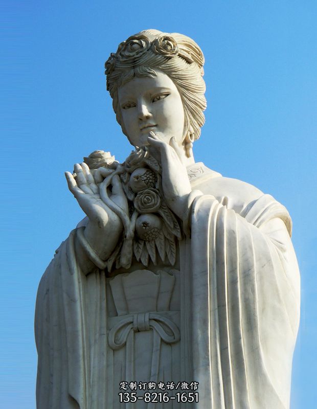 十二花神之五月石榴李氏汉白玉古代美女雕像图片