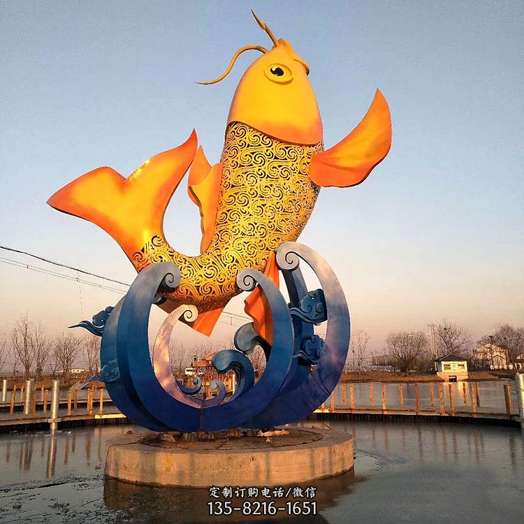 大型鱼跃雕塑不锈钢景观雕塑-公园景区水景动物雕塑