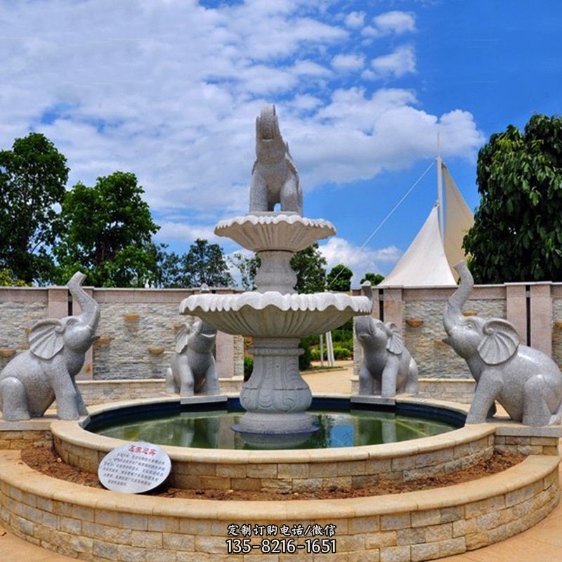 公园园林喷水大象石雕喷泉图片