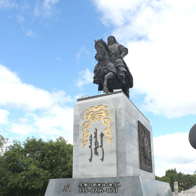 成吉思汗广场雕塑-骑马铁木真历史名人景观铜雕塑