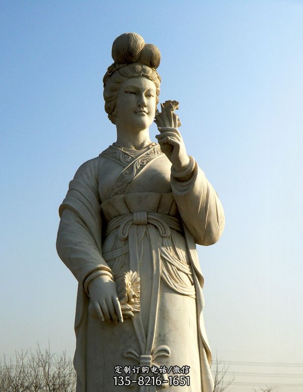 十二花神之十二月水仙花梁玉清汉白玉古代美女雕像图片
