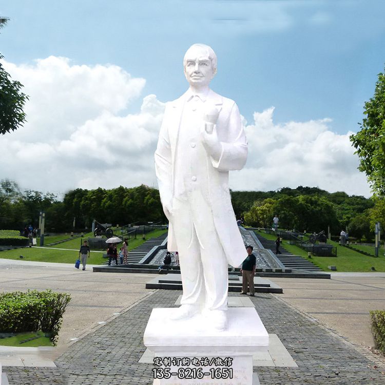 汉白玉爱迪生雕塑-公园广场世界名人石雕塑像图片