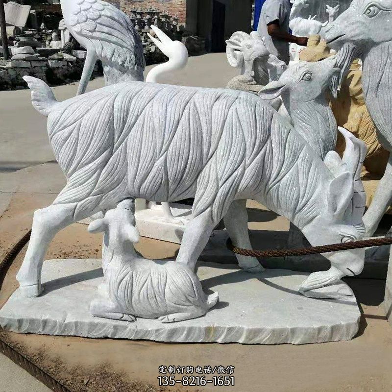 大理石羔羊跪乳动物雕塑摆件图片
