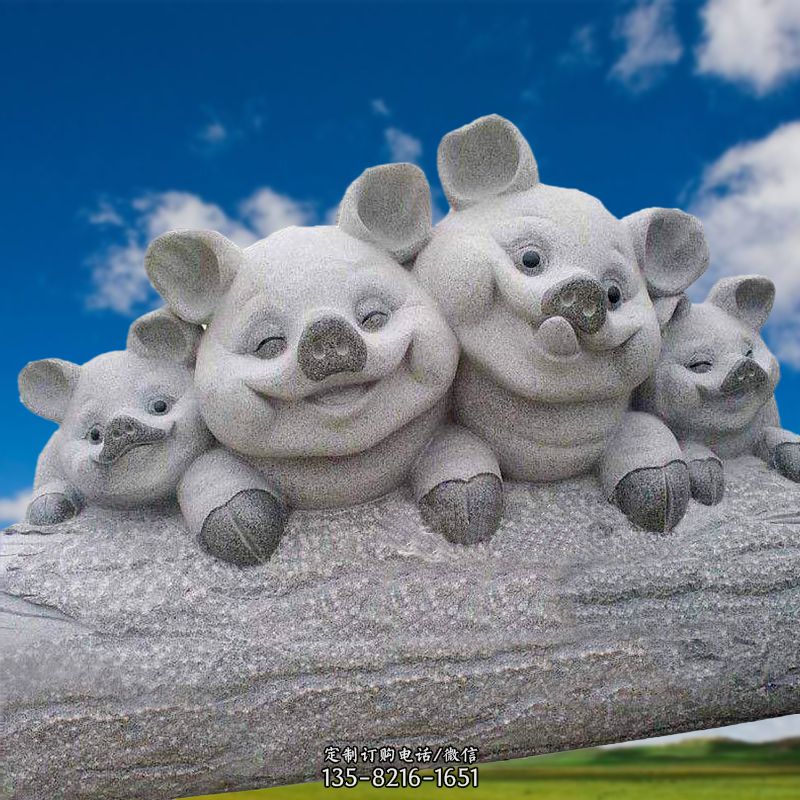 可爱的小猪石雕-创意猪仔动物雕塑图片