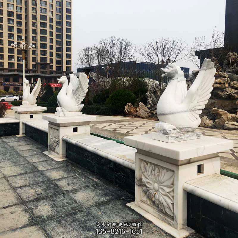 喷水天鹅石雕-公园小区水池喷水动物喷泉图片