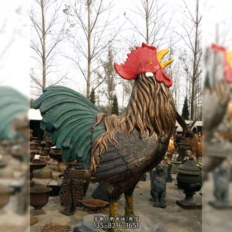 彩绘铜雕公鸡生肖动物雕塑