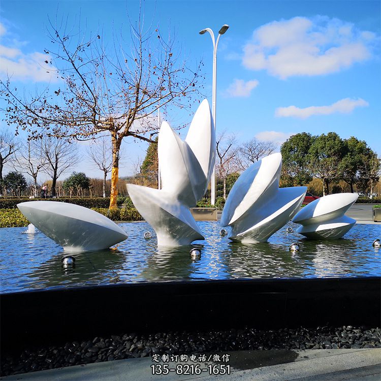 公園景區(qū)抽象不銹鋼樹葉水景噴泉景觀雕塑