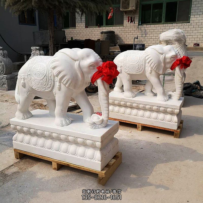 别墅庭院看门招财动物雕塑之汉白玉石雕大象
