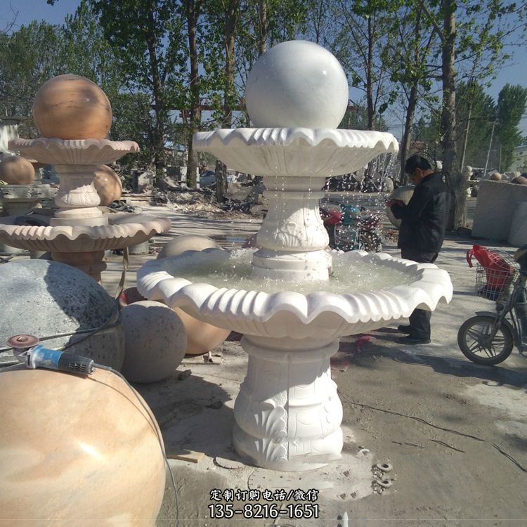 汉白玉风水球-喷泉风水球石雕