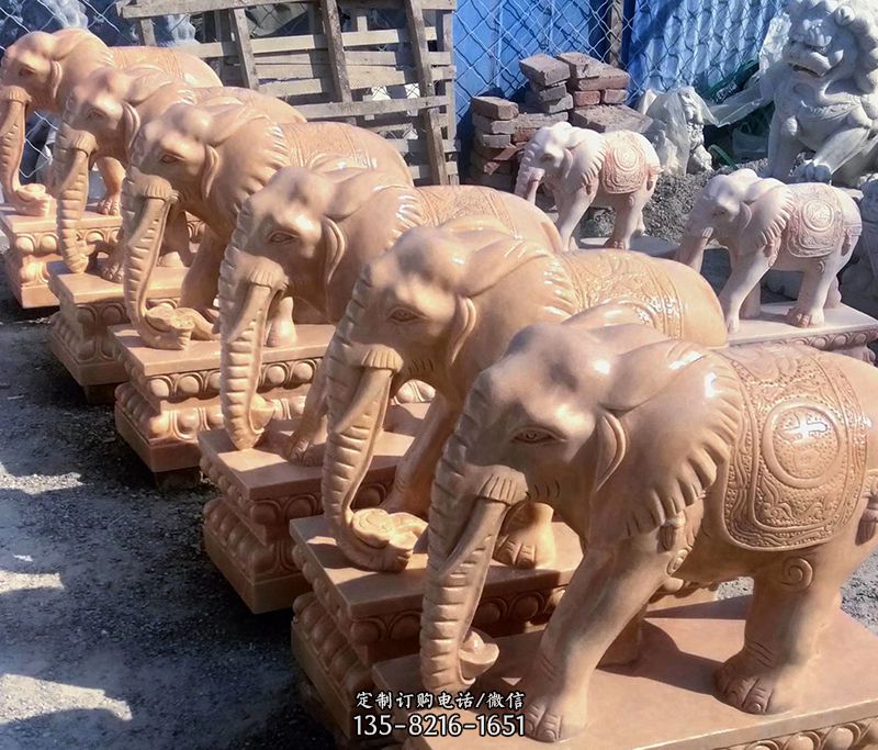 大象喷水石雕-古代石雕汉白玉大象