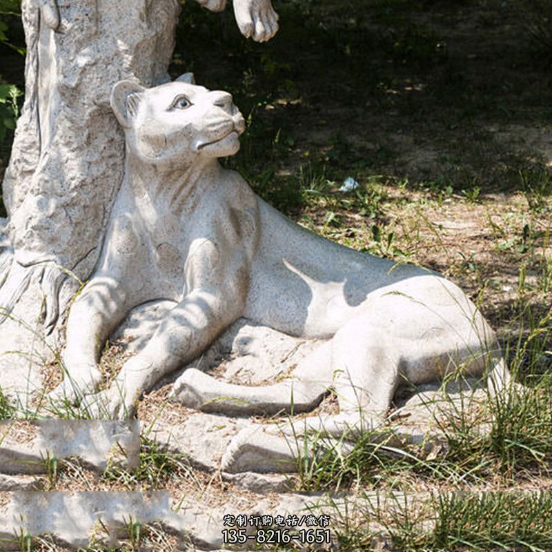 大理石金钱豹雕塑-公园草坪情景动物雕塑图片