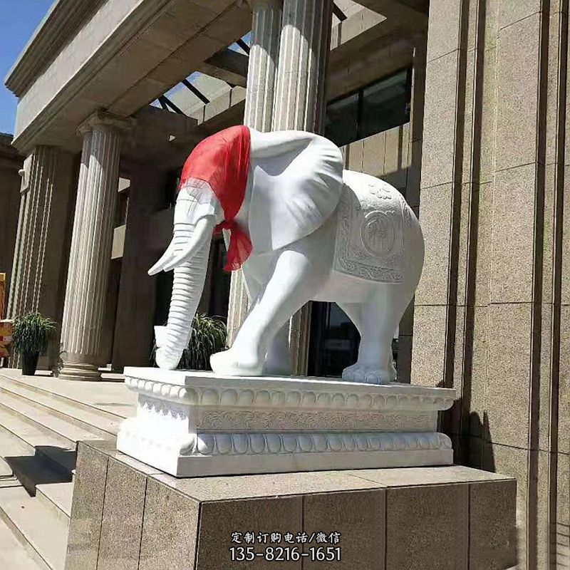 宾馆酒店看门大象汉白玉吉祥动物石雕图片
