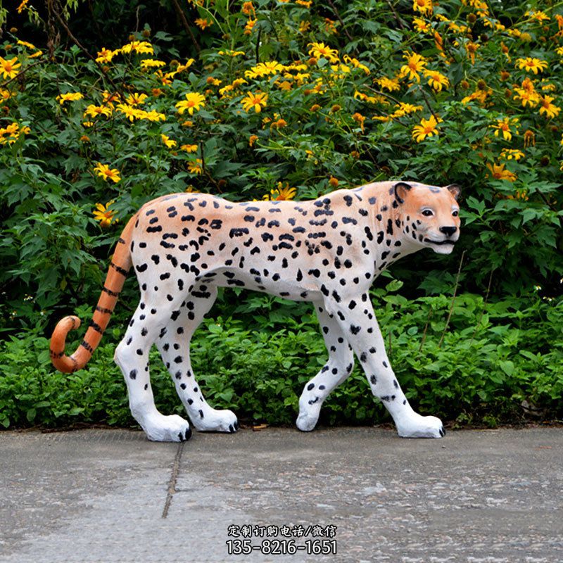 玻璃钢仿真豹子-花纹金钱豹动物雕塑