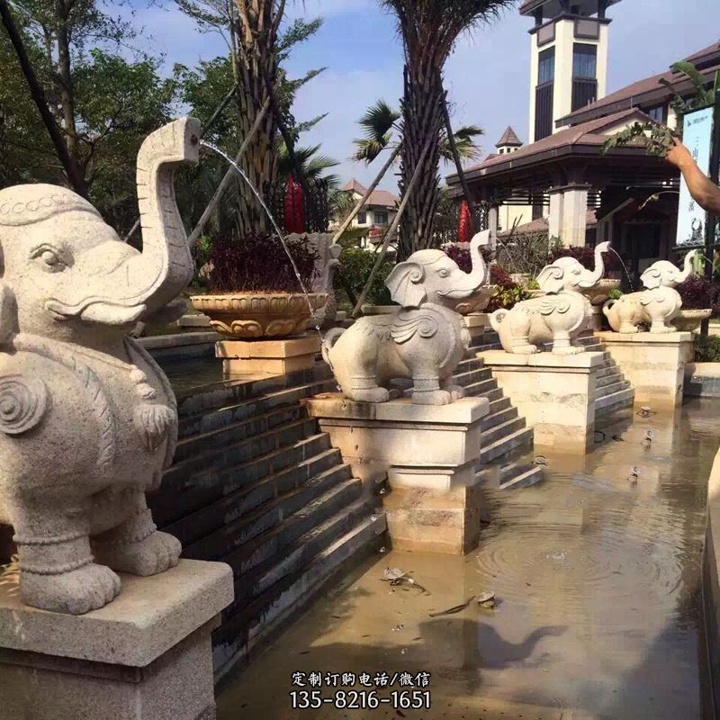 景区景点睡觉喷水石雕大象动物雕塑