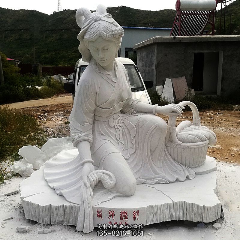 中国古代四大美女之西施汉白玉石雕塑图片