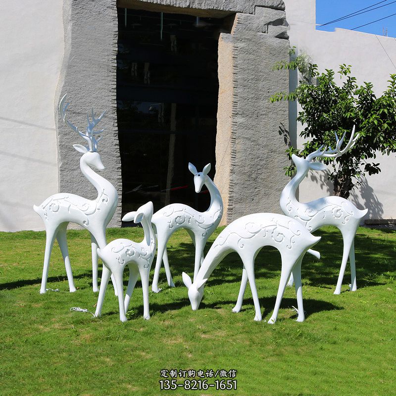 抽象鹿玻璃钢雕塑-白色小区园林动物摆件