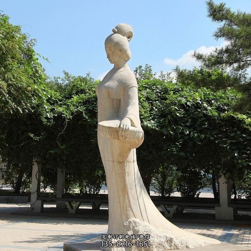 园林历史人物著名美女秦罗敷砂岩石雕塑像图片