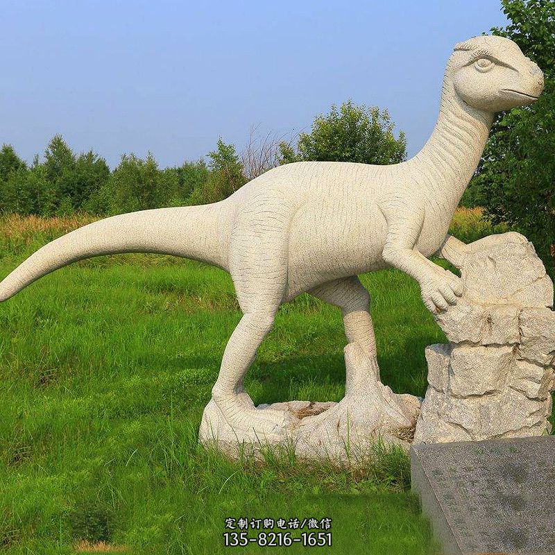 砂岩恐龙石雕-园林草丛动物雕塑摆件