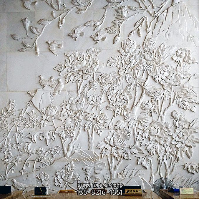 汉白玉花鸟浮雕壁画图片