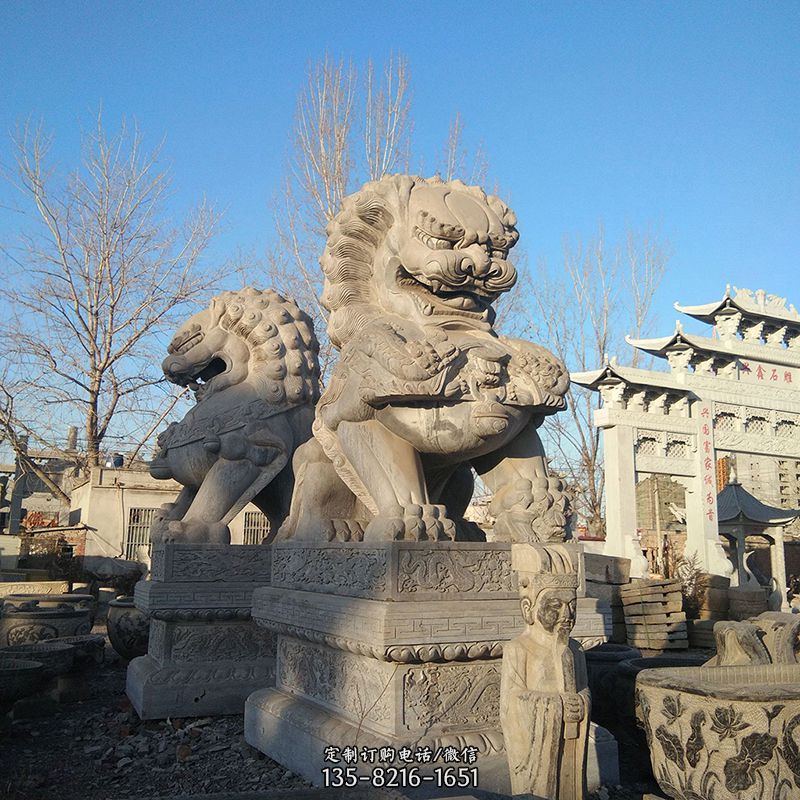 北京石雕狮子-企业楼宇大门动物雕塑摆件图片