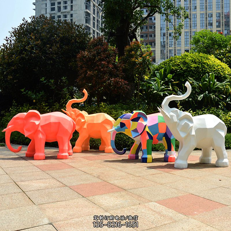 玻璃钢金色大象雕塑-商场游乐场抽象小象美陈