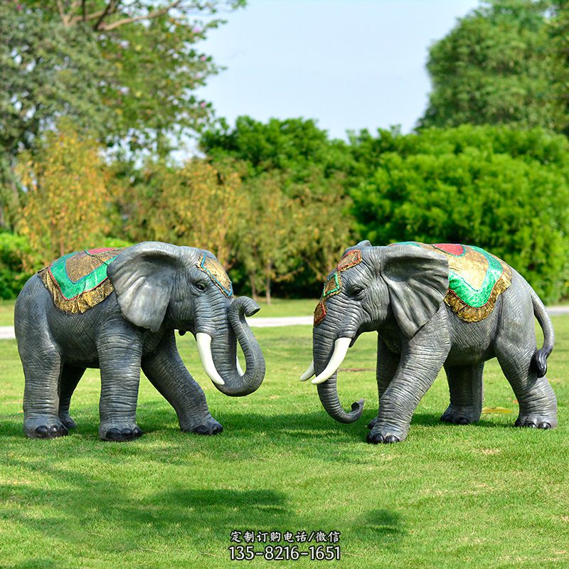 大象玻璃钢仿真雕塑-园林草坪动物摆件