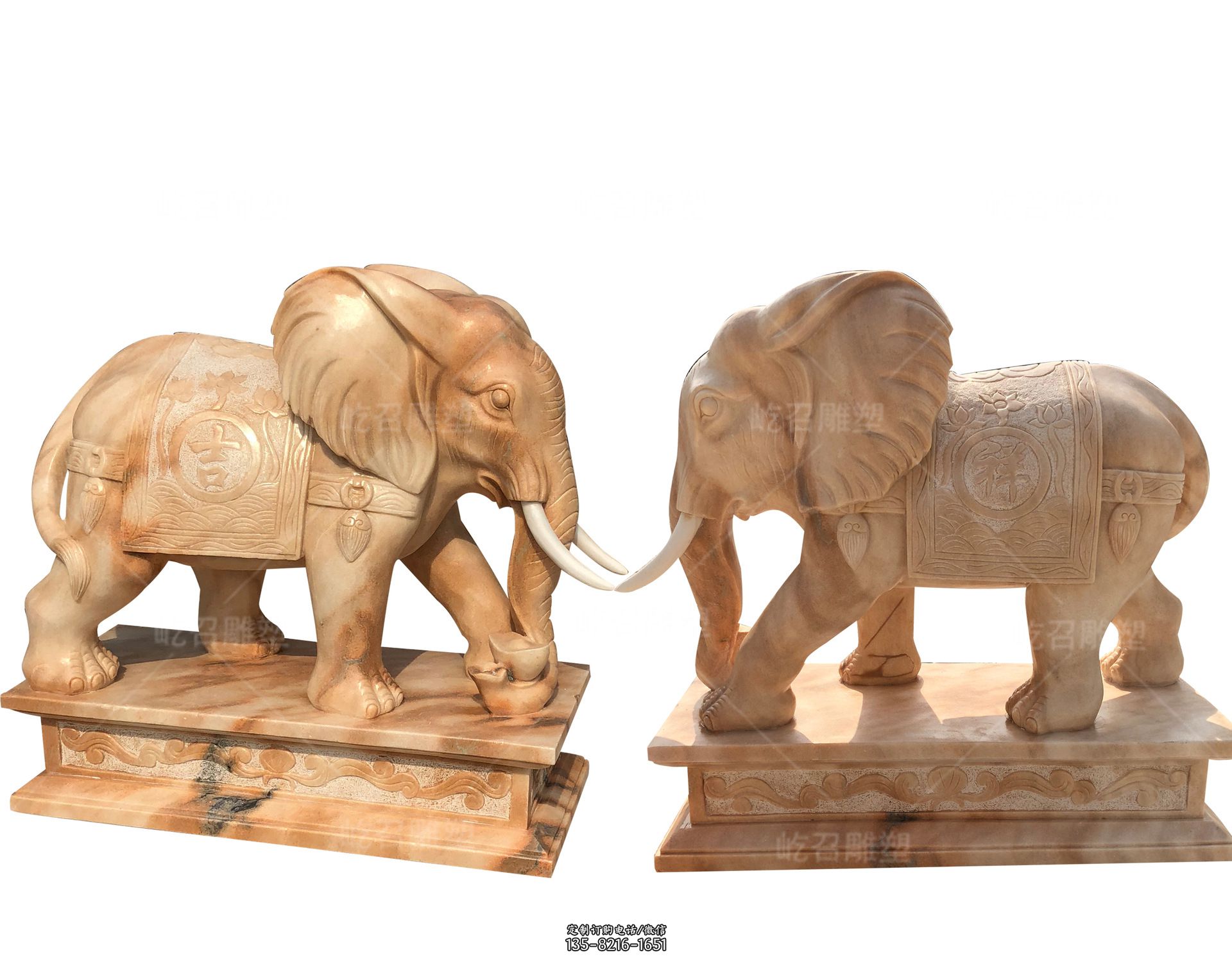 石雕大象刻-四头大象雕塑