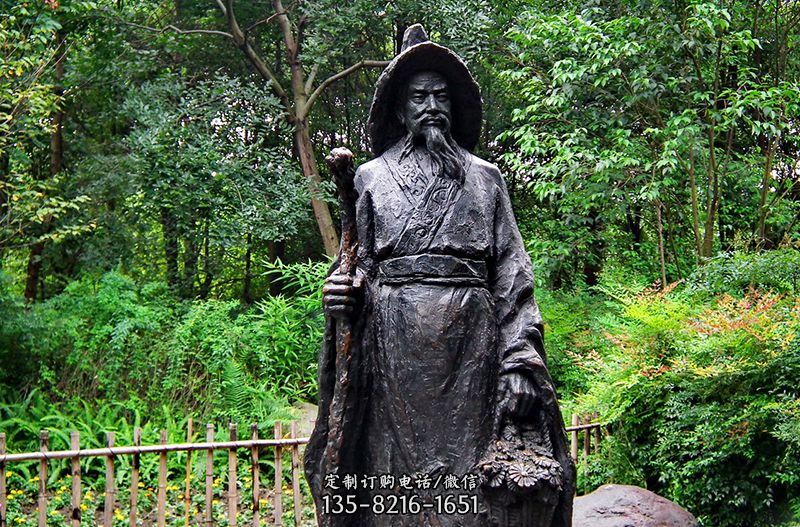 中国古代著名文学家东晋田园诗人陶渊明铜雕塑像