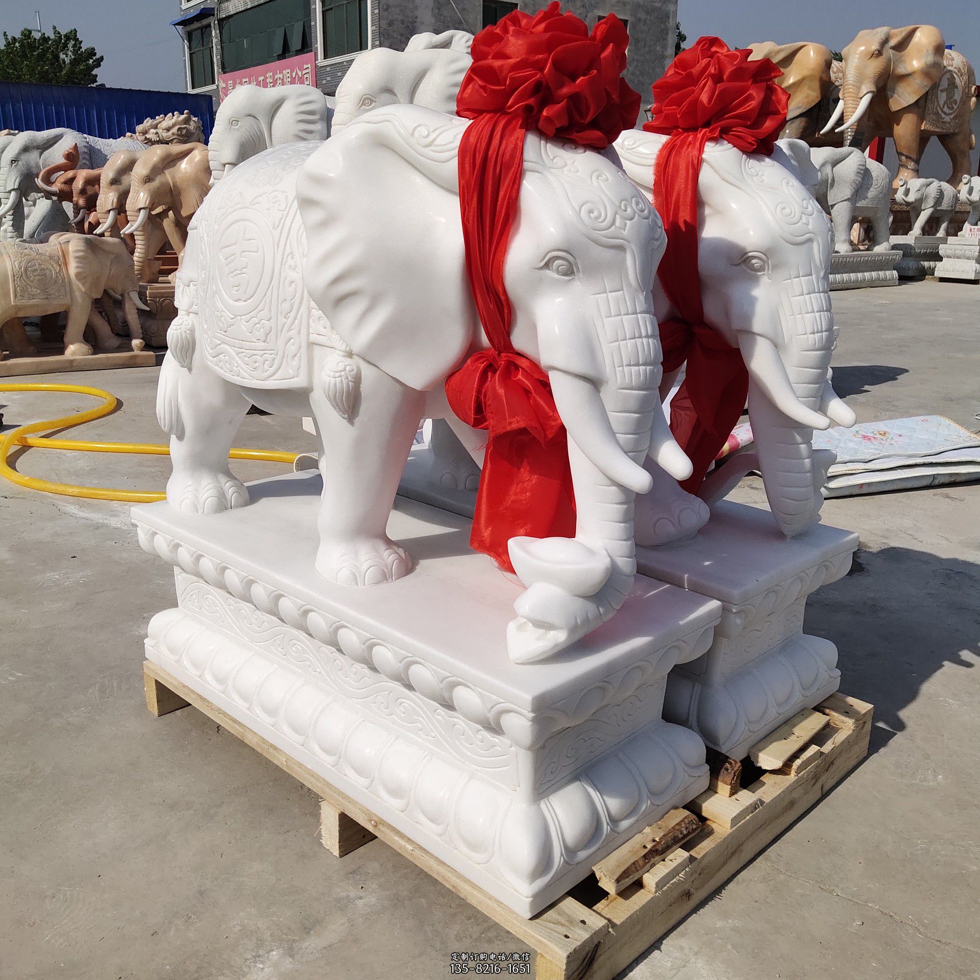 寺庙大象石雕-大象雕塑象牙断牙
