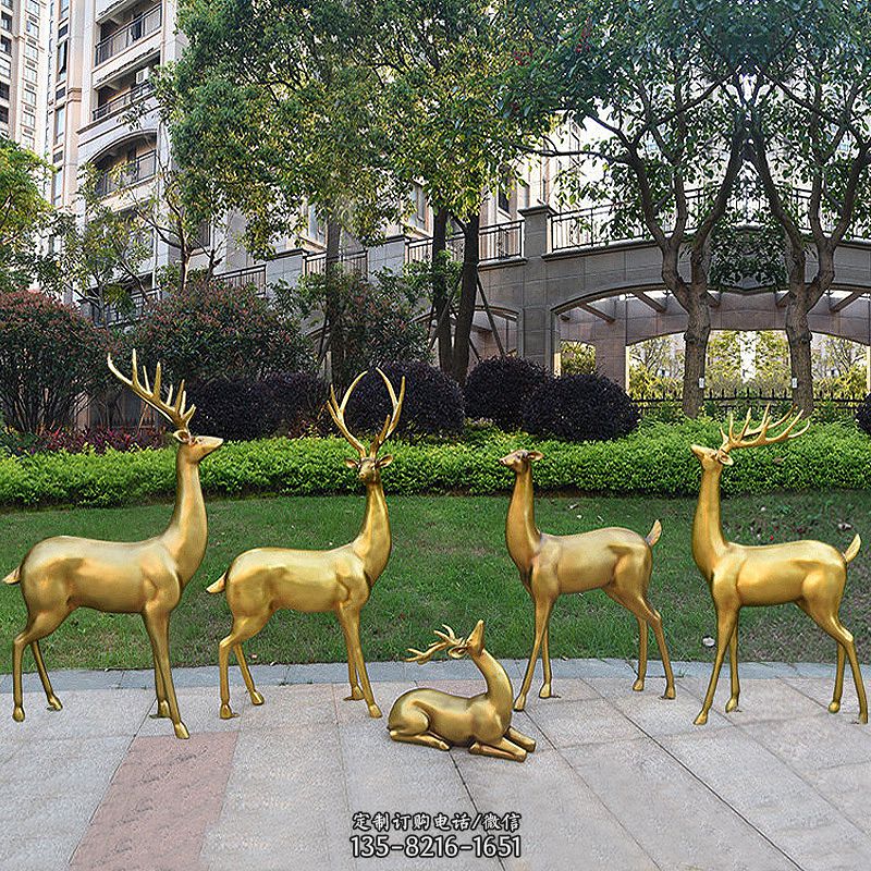 金色玻璃钢仿铜鹿雕塑-商场美陈动物摆件