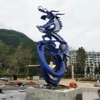 不锈钢景观龙雕塑-公园园林铁艺动物景观标识