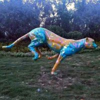 玻璃钢彩绘豹子雕塑-公园草坪动物雕塑摆件