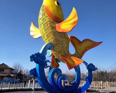 彩绘不锈钢鱼跃雕塑-大型水景喷泉动物雕塑