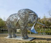 不锈钢大象吹唢呐雕塑-公园园林创意动物雕塑景观