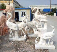 鹿鹤守福石雕-公园铜雕塑儿童雕塑
