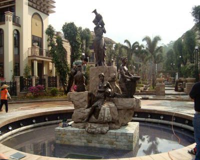 小区园林欧式人物铜雕喷泉水景雕塑