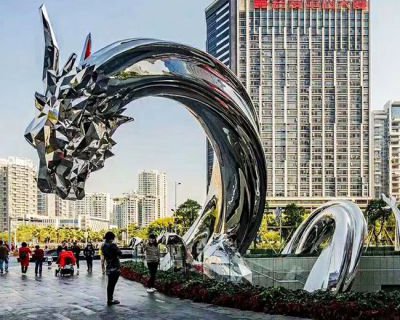 大型不锈钢龙镜面景观雕塑-城市创意动物景观雕塑