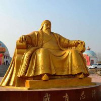 漆金成吉思汗雕塑-中国古代著名军事家世界名人铜雕像