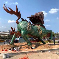 彩绘着色麒麟铜雕城市广场神兽动物雕塑