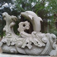 石雕海豚-公园园林水景动物雕塑
