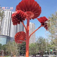 不锈钢大型花树雕塑-城市园林创意折纸效果雕塑