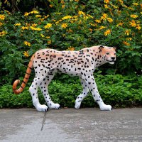 玻璃钢仿真豹子-花纹金钱豹动物雕塑