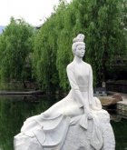 西施挽纱汉白玉石雕，公园池塘湖泊水景人物景观雕塑