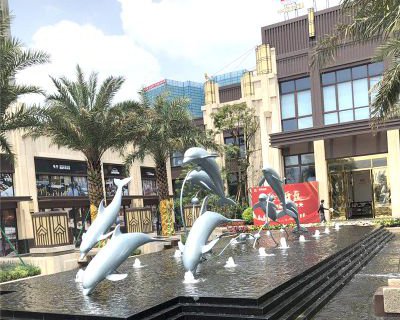 不锈钢海豚喷泉-城市企业街道睡觉景观雕塑