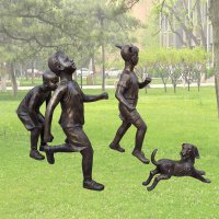 仿铜跑步小孩雕塑