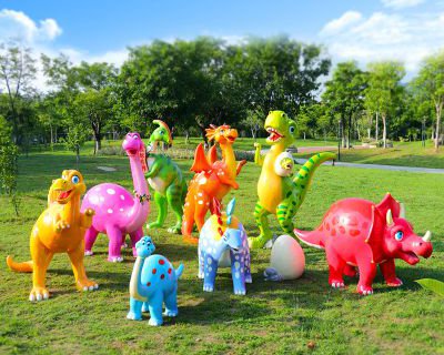 玻璃钢卡通恐龙雕塑摆件-公园幼儿园游乐园可爱动物美陈雕塑