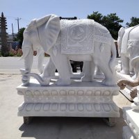 喷水大象石雕-大象小象雕塑