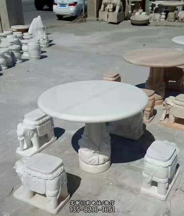 汉白玉圆形石桌凳