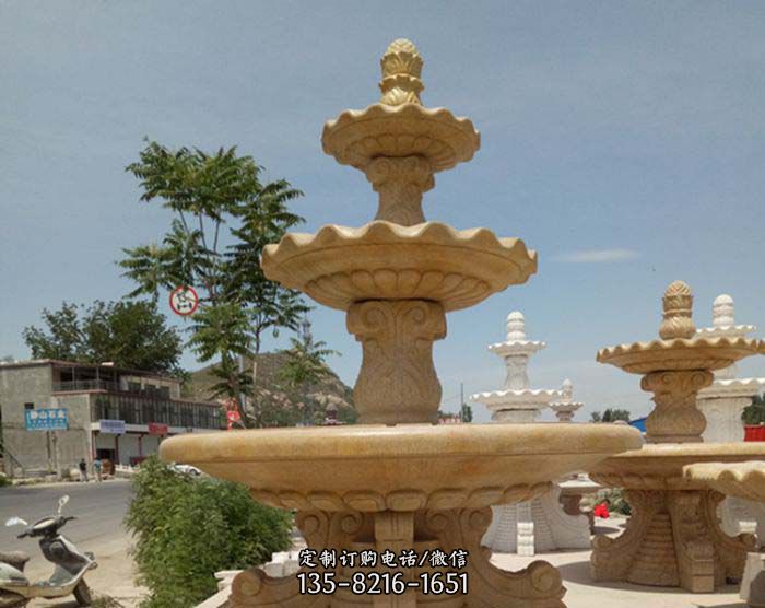 砂岩三层喷泉公园石雕