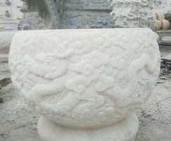 汉白玉龙浮雕招财石水缸